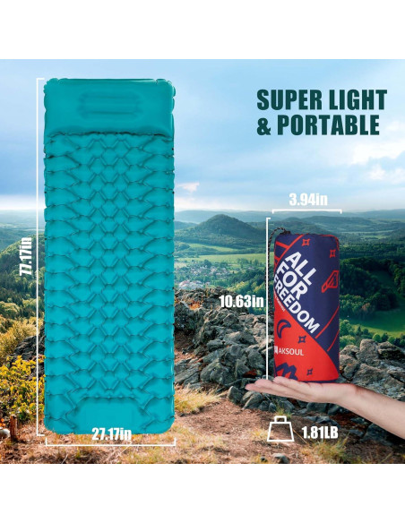 Almohadilla de Camping AKSOUL 3.9" con Almohada Integrada