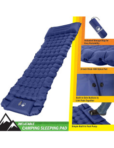 Colchón Inflable para Camping Wakeman - Almohadilla Azul con Bomba 2