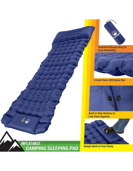 Colchón Inflable para Camping Wakeman - Almohadilla Azul con Bomba
