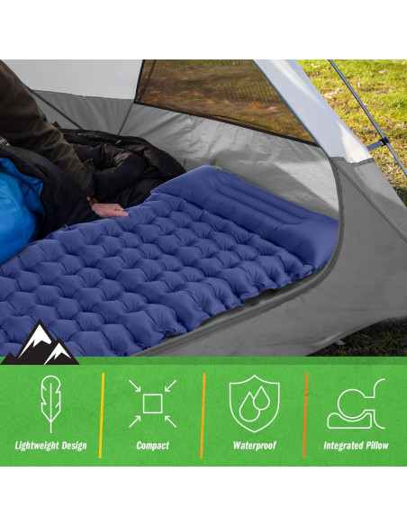Colchón Inflable para Camping Wakeman - Almohadilla Azul con Bomba