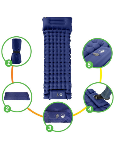 Colchón Inflable para Camping Wakeman - Almohadilla Azul con Bomba
