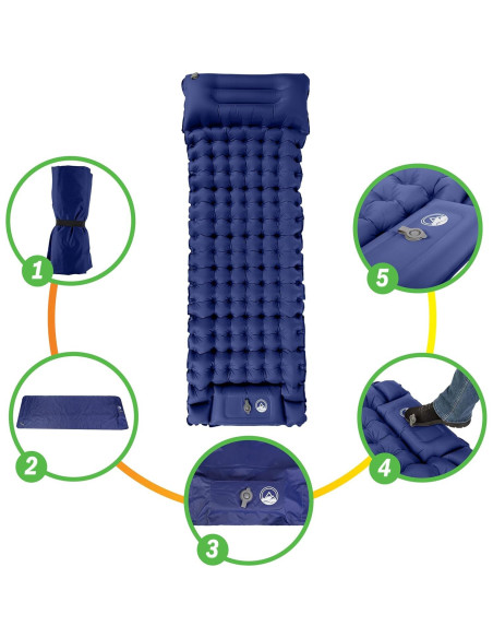 Colchón Inflable para Camping Wakeman - Almohadilla Azul con Bomba