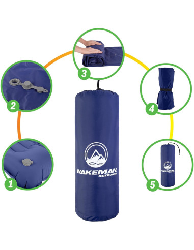 Colchón Inflable para Camping Wakeman - Almohadilla Azul con Bomba