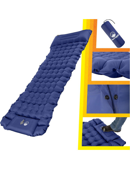 Colchón Inflable para Camping Wakeman - Almohadilla Azul con Bomba