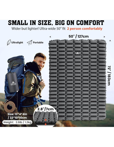 Colchón Inflable Doble Hikenture 183x127 cm 1.27 kg Impermeable