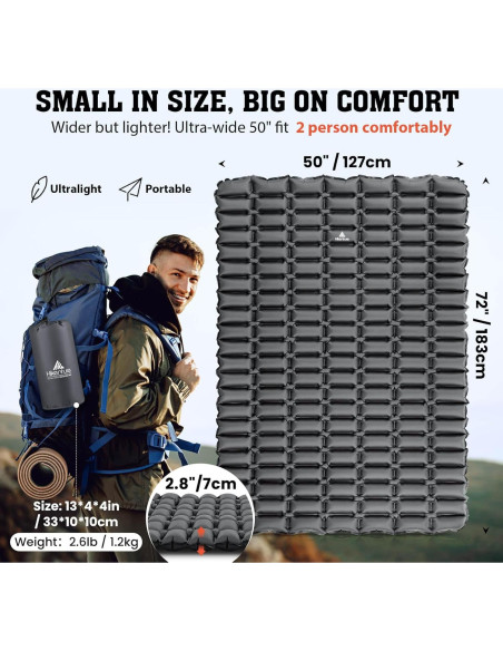 Colchón Inflable Doble Hikenture 183x127 cm 1.27 kg Impermeable