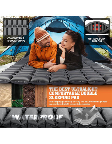 Colchón Inflable Doble Hikenture 183x127 cm 1.27 kg Impermeable