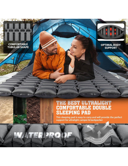 Colchón Inflable Doble Hikenture 183x127 cm 1.27 kg Impermeable