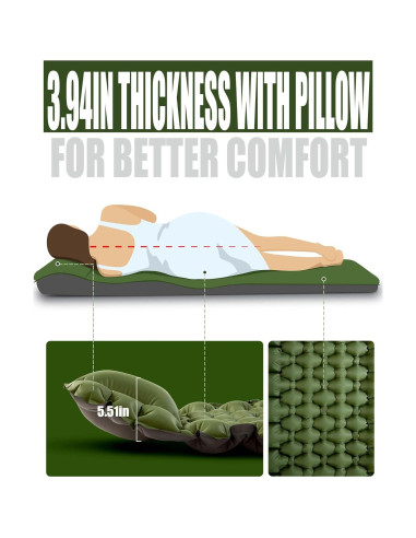 Almohadilla de Dormir AKSOUL Autoinflable 3.94" Gruesa Camping