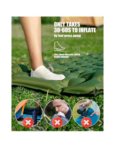 Almohadilla de Dormir AKSOUL Autoinflable 3.94" Gruesa Camping