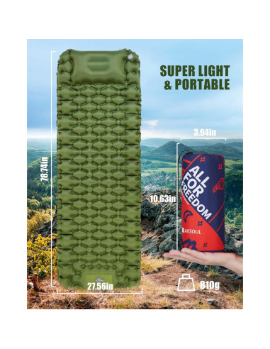 Almohadilla de Dormir AKSOUL Autoinflable 3.94" Gruesa Camping