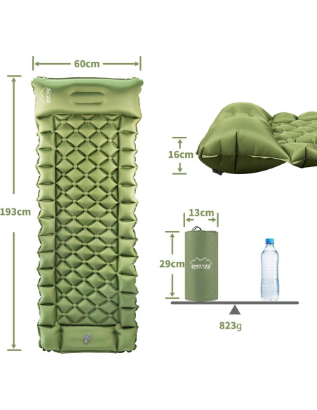 Colchón Inflable ONTYZZ Ultraligero con Bomba y Almohada Verde