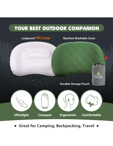 Almohada Inflable de Camping Hikenture Verde 43.2x26.7 cm