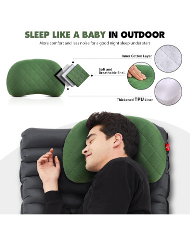Almohada Inflable de Camping Hikenture Verde 43.2x26.7 cm
