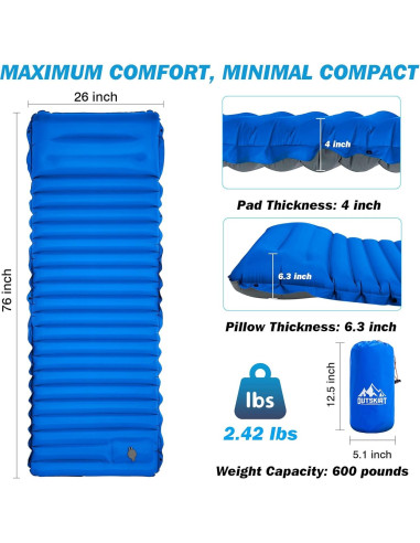 Colchón Inflable Individual OUTSKIRT 10.16 cm con Bomba y Almohada