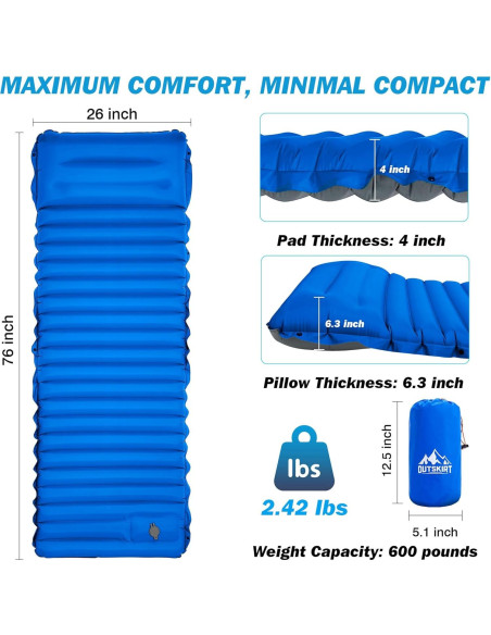 Colchón Inflable Individual OUTSKIRT 10.16 cm con Bomba y Almohada