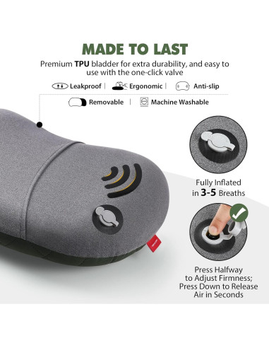 Almohada Inflable de Camping Hikenture Verde 43.2x26.7 cm