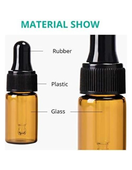 Paquete de 50 Botellas de Vidrio Ámbar 3ml con Gotero USRommaner