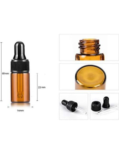 Paquete de 50 Botellas de Vidrio Ámbar 3ml con Gotero USRommaner