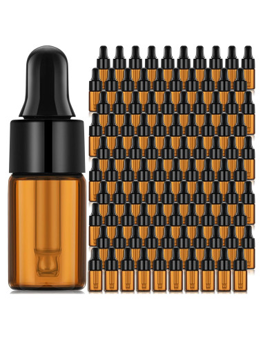 Nuogo 100 Botellas de Vidrio Ámbar 3 ml con Cuentagotas