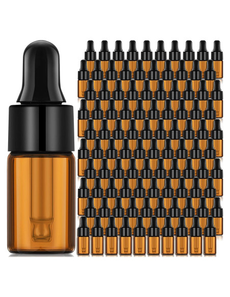 Nuogo 100 Botellas de Vidrio Ámbar 3 ml con Cuentagotas