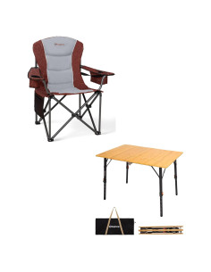 Silla de Camping Plegable KingCamp 204 kg con Mesa de Bambú