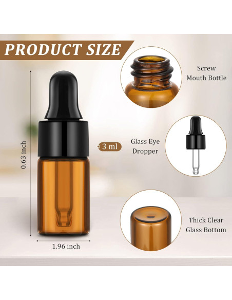 Nuogo 100 Botellas de Vidrio Ámbar 3 ml con Cuentagotas