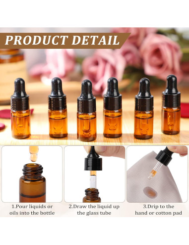 Nuogo 100 Botellas de Vidrio Ámbar 3 ml con Cuentagotas
