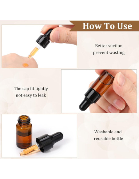 Nuogo 100 Botellas de Vidrio Ámbar 3 ml con Cuentagotas