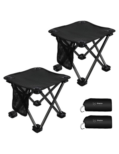 Taburete de Camping Plegable KingCamp Negro 150 kg 2 Piezas
