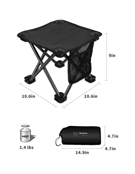 Taburete de Camping Plegable KingCamp Negro 150 kg 2 Piezas