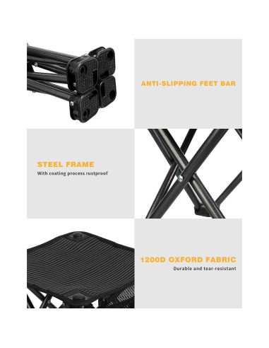 Taburete de Camping Plegable KingCamp Negro 150 kg 2 Piezas