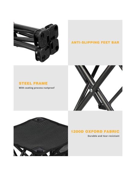 Taburete de Camping Plegable KingCamp Negro 150 kg 2 Piezas