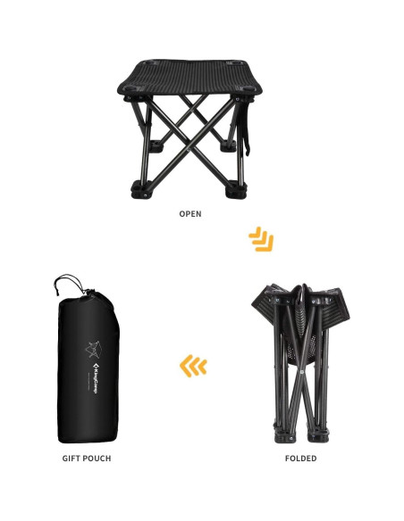 Taburete de Camping Plegable KingCamp Negro 150 kg 2 Piezas