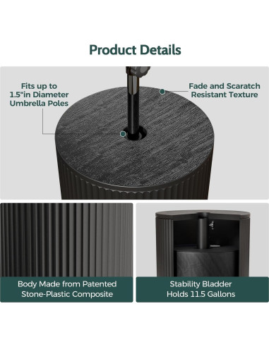 Mesa Lateral FONTOI para Paraguas Exterior Negra 37.6 cm