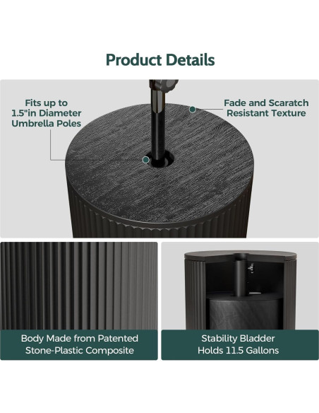 Mesa Lateral FONTOI para Paraguas Exterior Negra 37.6 cm