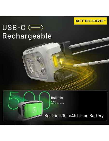 Linterna Frontal Nitecore NU21 360 Lúmenes USB-C Blanca