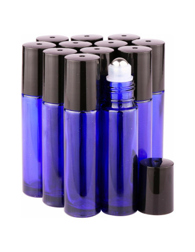 12 Botellas Roller de Vidrio Azul Cobalto 10ml inice