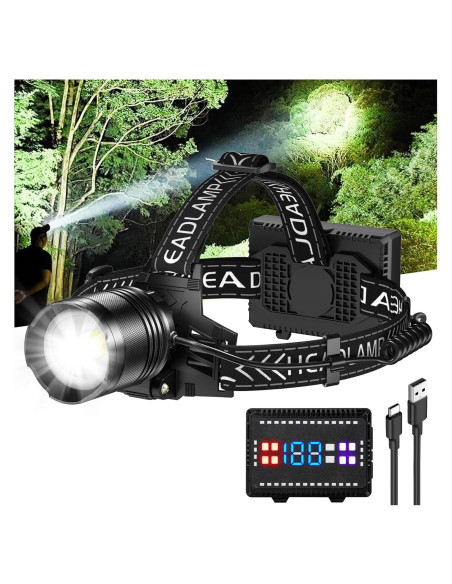 Linterna Frontal Recargable Cinlinso P70-10, 3000 Lúmenes LED IPX6