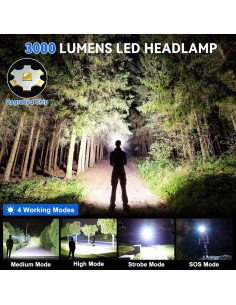 Linterna Frontal Recargable Cinlinso P70-10, 3000 Lúmenes LED IPX6 2