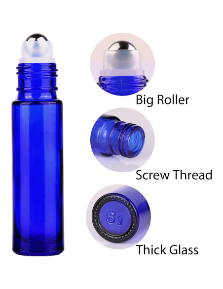 12 Botellas Roller de Vidrio Azul Cobalto 10ml inice