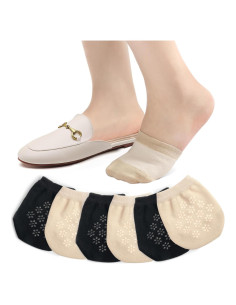 Calcetines Cortos de Dedos para Mujeres - 6 Pares Beige y Negro