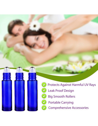 12 Botellas Roller de Vidrio Azul Cobalto 10ml inice