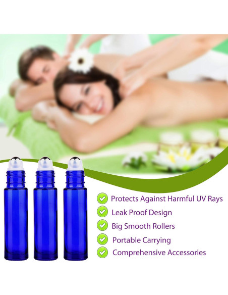 12 Botellas Roller de Vidrio Azul Cobalto 10ml inice
