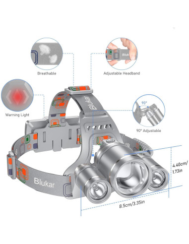 Linterna Frontal LED Blukar K9116 Recargable IPX6 8000L