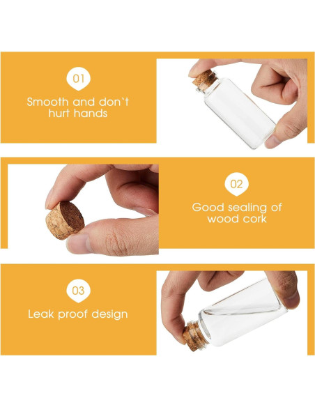 100 Mini Botellas de Vidrio 30ml con Tapones de Madera Gerrii