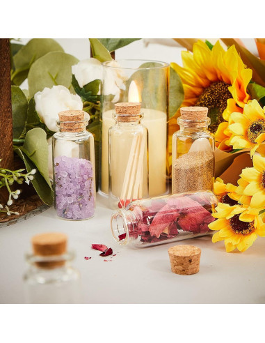 100 Mini Botellas de Vidrio 30ml con Tapones de Madera Gerrii