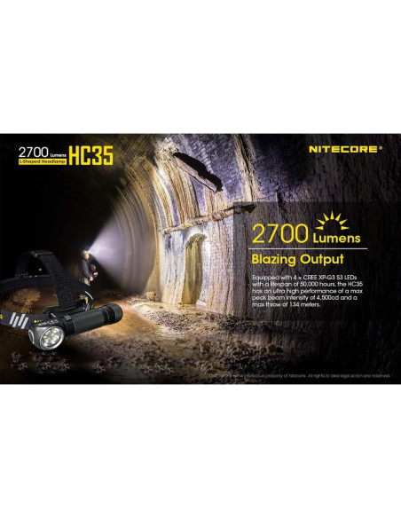 Linterna Frontal Nitecore HC35 2700 Lúmenes Recargable USB