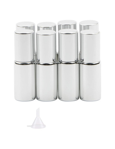 8 Botellas de Rodillo de Vidrio 5ml Newzoll Plateadas UV