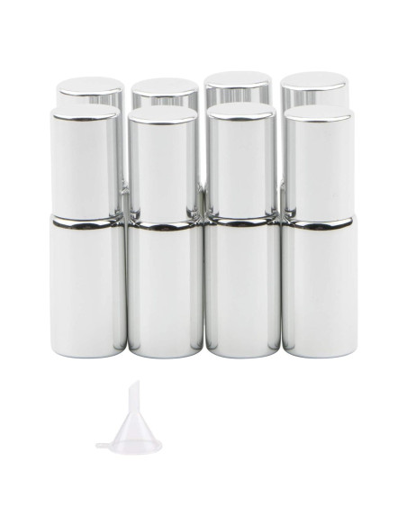 8 Botellas de Rodillo de Vidrio 5ml Newzoll Plateadas UV